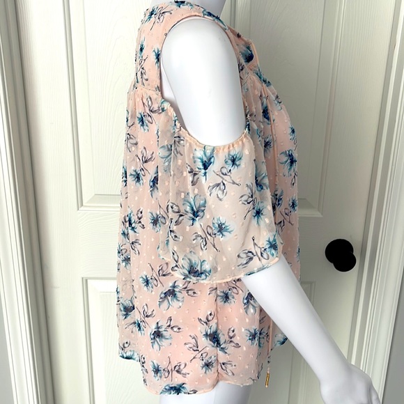 Anthropologie🌸Moon River Eyelet Peplum Light pink/Blue Floral Cold Shoulder -S - Picture 5 of 10